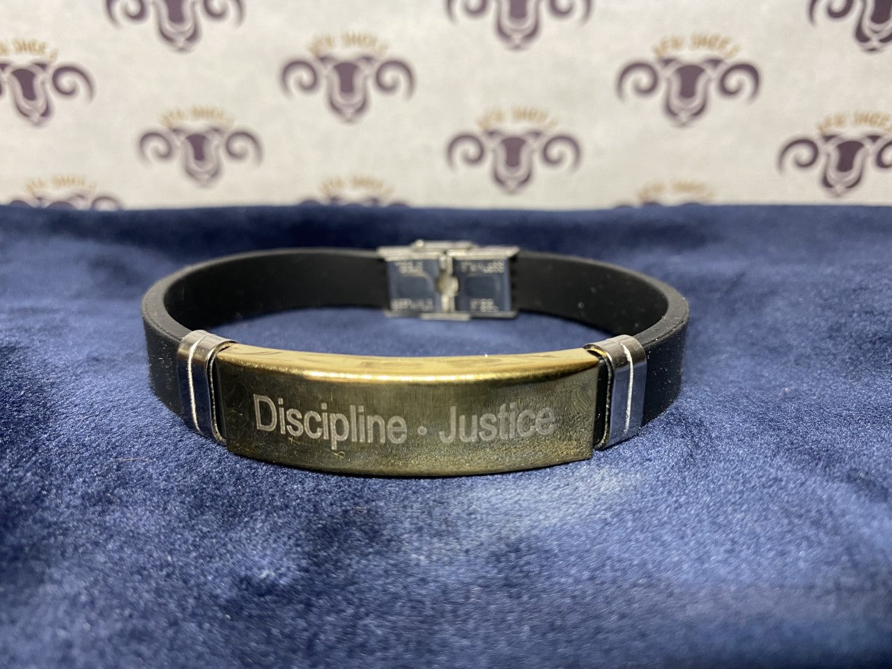 Single Bracelet - "Discipline & Justice" - Black Band/Stainless